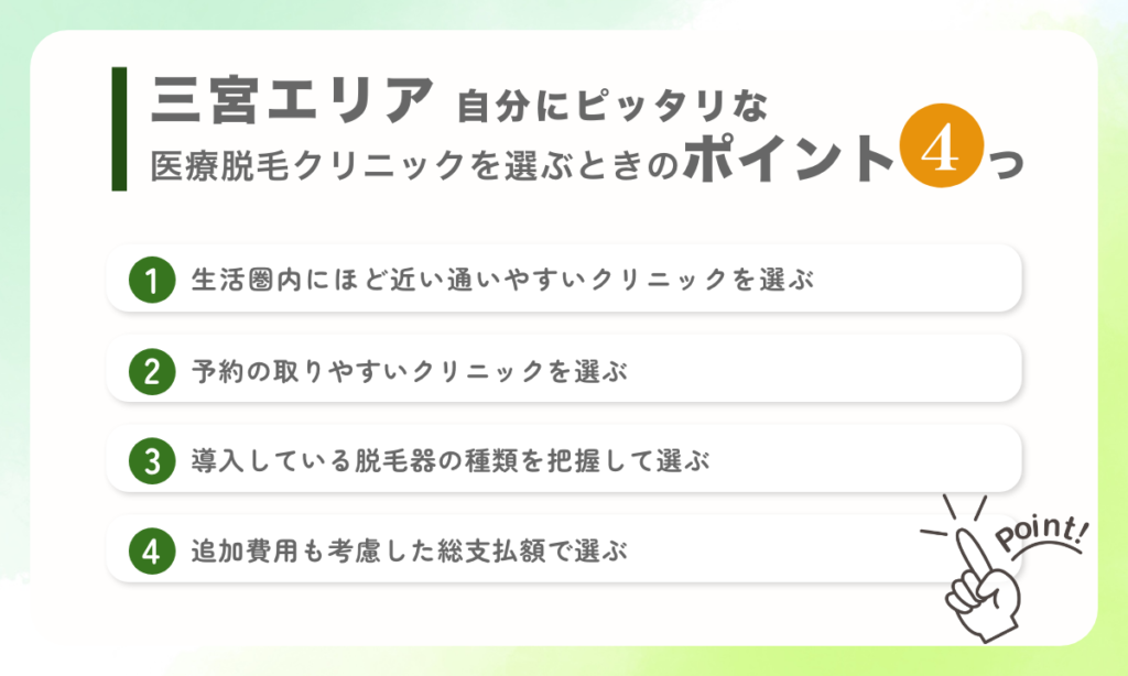 兵庫県神戸市 三宮エリア 自分にピッタリの医療脱毛クリニックを選ぶコツを4つ