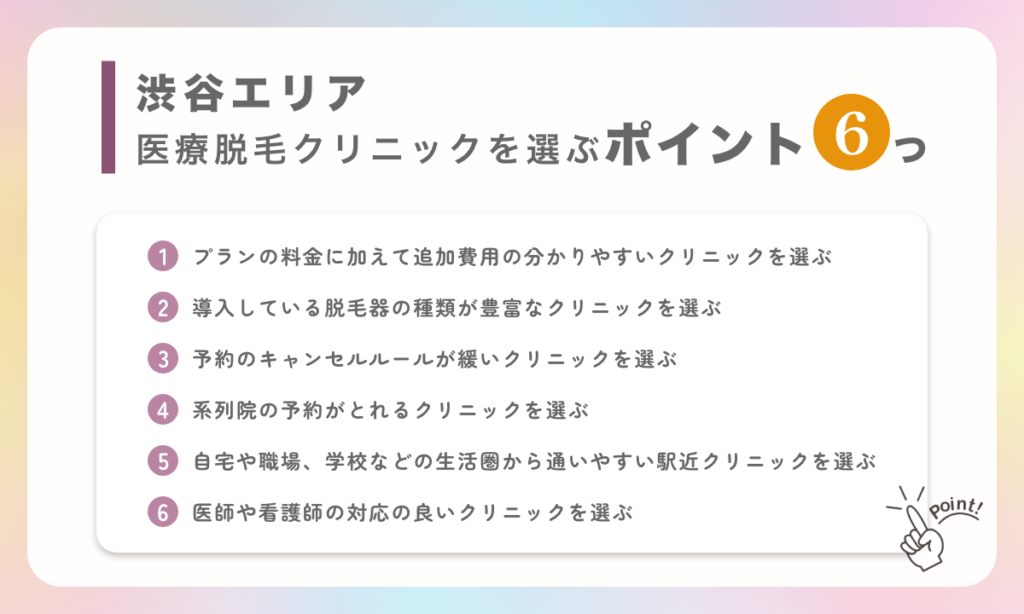 東京都渋谷エリアでの医療脱毛クリニックを選ぶときのポイントを6つご紹介